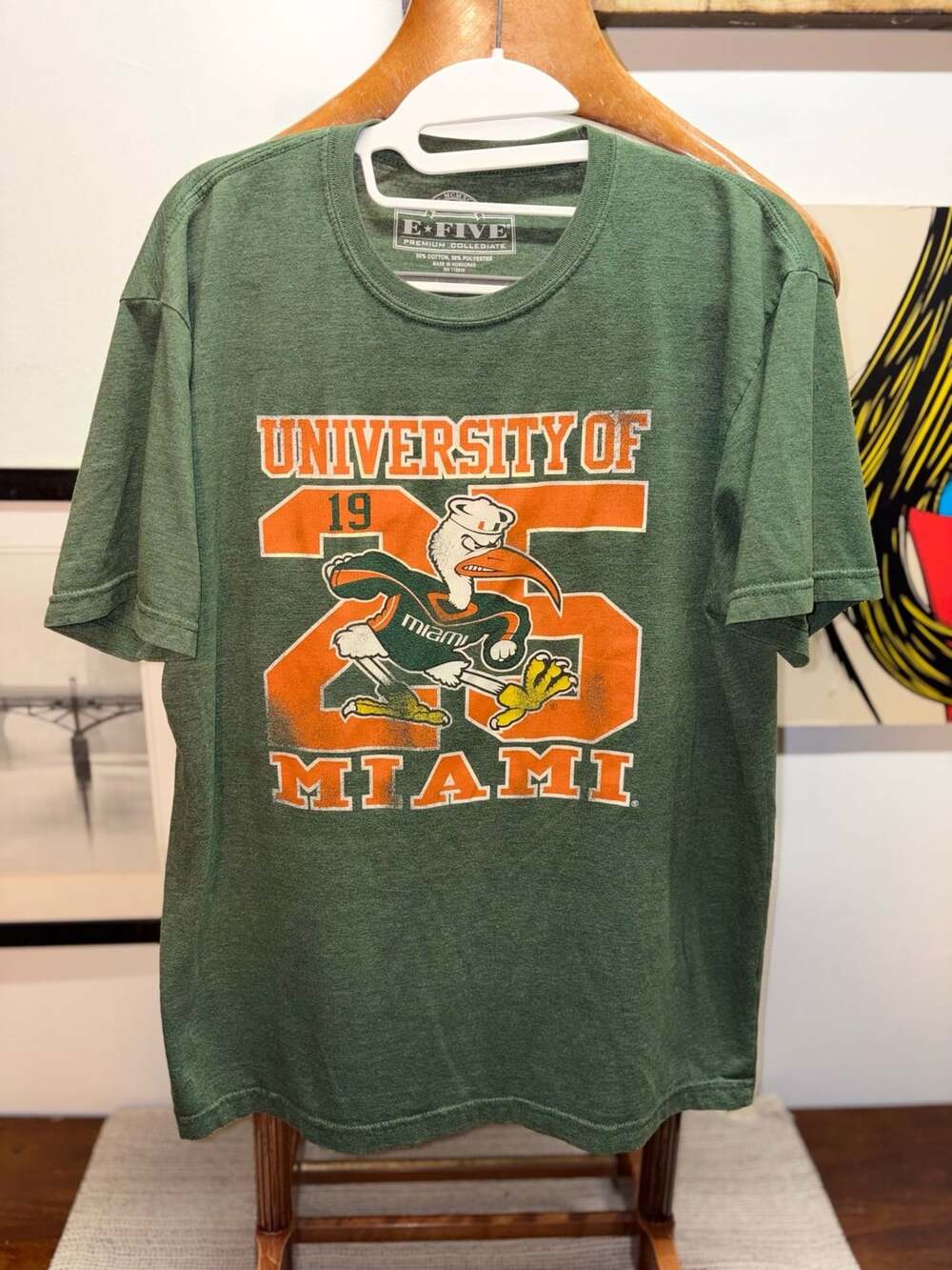 E Five University of Miami T-Shirt Size L Green Collegiate